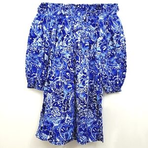 Nwot Lauren Ralph Lauren Royal Blue/White Floral Off Shoulder Boho Shift Dress